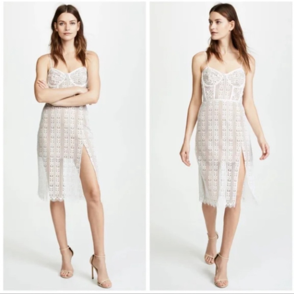 For Love and Lemons Dakota Lace Midi Dress in White